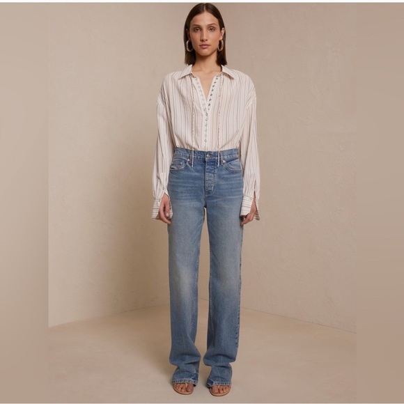 A.L.C. Carissa Striped Snap-Front Top in ivory - Picture 4 of 14